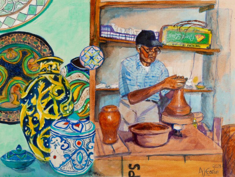 A potter turning clay