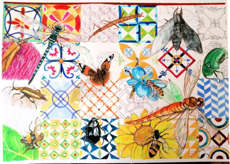 Insects on a background of floor tiles