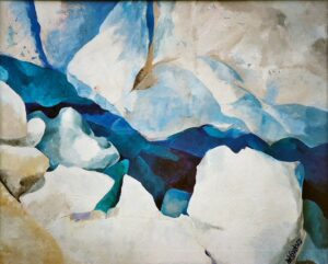 White ice with a blue crevasse