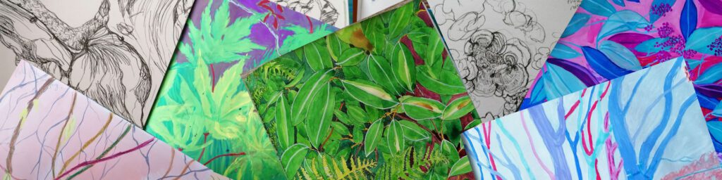 A drift of sketches with lots of green things