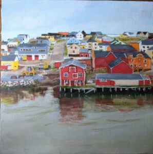 A small harbour in the North of Norway with colourful wooden buildings