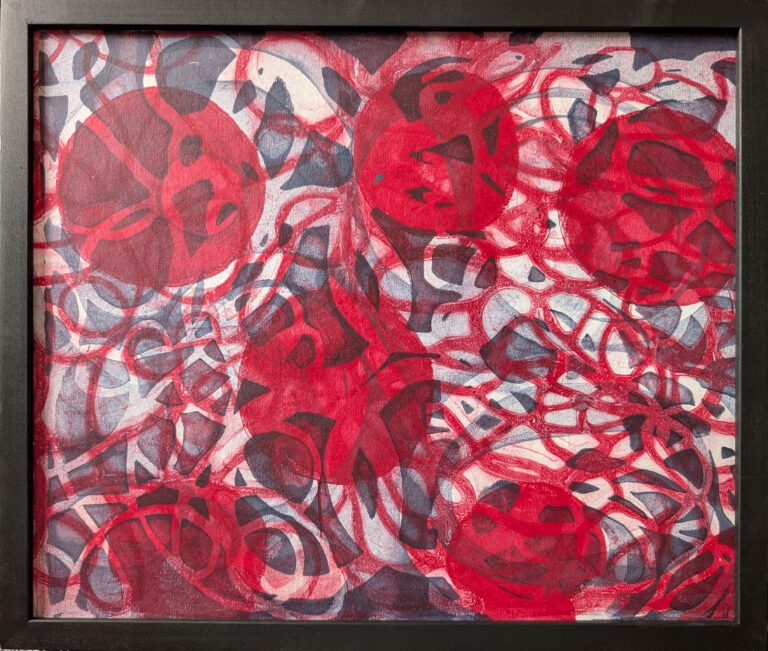 Red circles on a tangles background