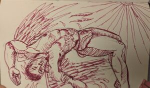 A winged man falling