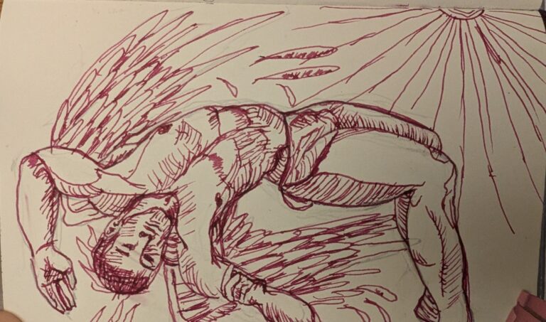 A winged man falling