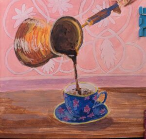 Palestinian coffee pot pouring coffee