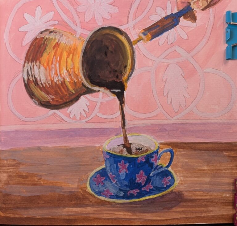 Palestinian coffee pot pouring coffee