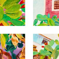 Four-piece abstraction of a house and its cacti