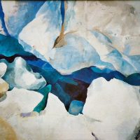 White ice with a blue crevasse