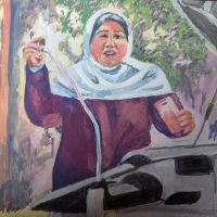 A woman from Gaza testing her brake fluid